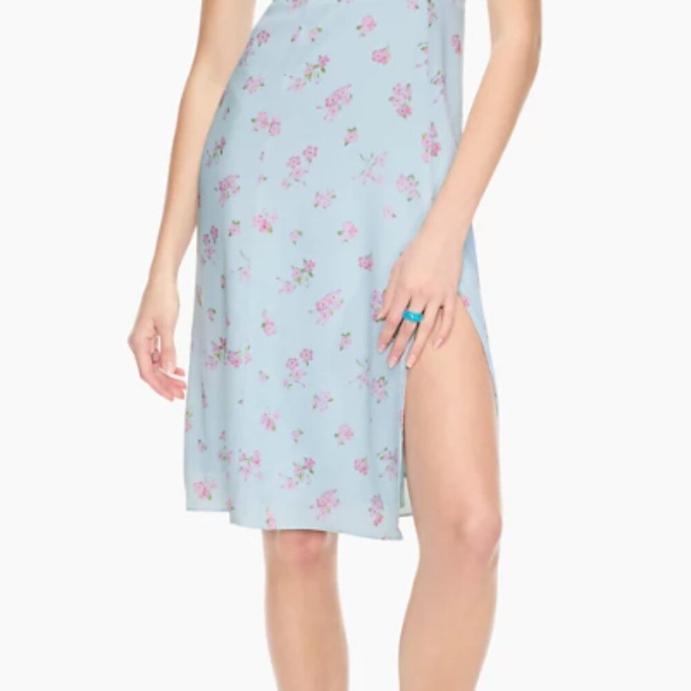 Aritzia Sunday Best Light Blue & Pink Floral Midi Skirt